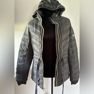 Michael Kors  - BLACK Hooded Puffer Jacket with Gold Accents